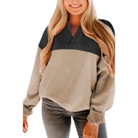 Carbon Grey Notched Neck Colorblock Corded Sweatshirt - L thumbnail