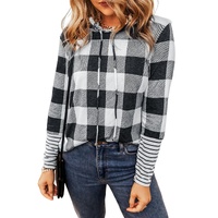 Multicolour Plaid Striped Patchwork Drawstring Hoodie - M thumbnail