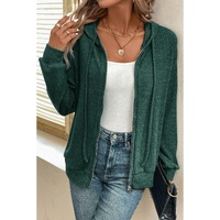 Evergreen Ribbed Zip Up Front Drawstring Hoodie - M thumbnail