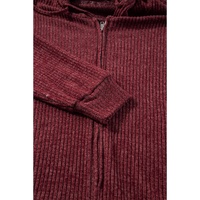 Red Dahlia Ribbed Zip Up Front Drawstring Hoodie - L thumbnail