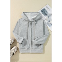 Light Grey Solid Color Fleece Lined Zip up Hoodie - 2XL thumbnail