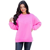 Bright Pink MAMA Letter Embossed Casual Sweatshirt - S thumbnail
