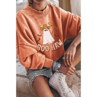 Orange BOO HAW Ghost Halloween Print Drop Sleeve Sweatshirt - L thumbnail