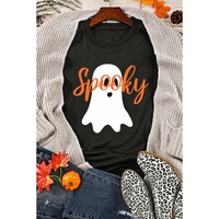 Black Halloween Spooky Ghost Print Crewneck Pullover Sweatshirt - L thumbnail