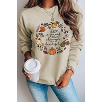 Khaki Fall Vibe Pumpkin Print Round Neck Sweatshirt - S thumbnail
