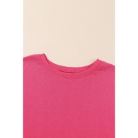 Rose Exposed Seam Drop Shoulder Slit High Low Hem Sweatshirt - 2XL thumbnail