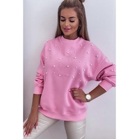 Bonbon Pearl Detail Ribbed Crew Neck Sweatshirt - L thumbnail