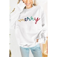 White MERRY Graphic Pullover Sweatshirt - L thumbnail