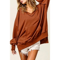 Chestnut V Neck Kangaroo Pocket Oversized Hoodie - L thumbnail