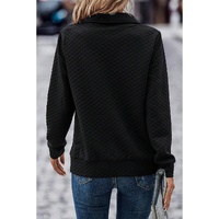 Black Solid Half Zipper Quilted Pullover Sweatshirt - S thumbnail