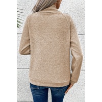 Apricot  Asymmetric Buttons Detail High Neck Textured Sweatshirt - L thumbnail