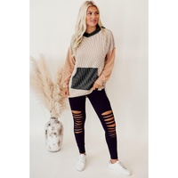 Smoke Gray Color Block High Low Textured Hoodie - S thumbnail