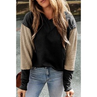 Black Contrast Sleeves Patchwork Colorblock Hoodie - XL thumbnail