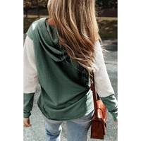 Mist Green Contrast Sleeves Patchwork Colorblock Hoodie - L thumbnail