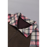 Khaki Printed Plaid Sleeve Patchwork Collared Textured Sweatshirt - L thumbnail