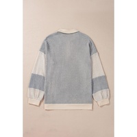 Khaki Textured Colorblock Collared Henley Top - L thumbnail