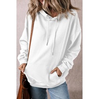 White Fleece Lined Kangaroo Pocket Drawstring Chunky Hoodie - M thumbnail