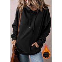 Black Fleece Lined Kangaroo Pocket Drawstring Chunky Hoodie - M thumbnail