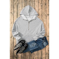 Light Grey Fleece Lined Half Zipper Kangaroo Pockets Loose Hoodie - 2XL thumbnail
