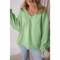 Smoke Green Fleece Lined Half Zipper Kangaroo Pockets Loose Hoodie - 2XL thumbnail
