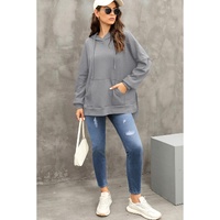 Gray Waffle Knit Fleece Lined High Low Oversized Hoodie - M thumbnail