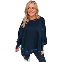 Black Contrast Stitching Split Baggy Sweatshirt - L thumbnail