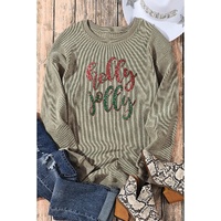 Green Sequined holly jolly Graphic Corded Sweatshirt - M thumbnail