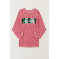 Strawberry Pink MERRY Christmas Corded Pullover Sweatshirt - L thumbnail