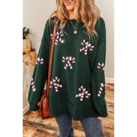 Duffel Green Christmas Cane Pattern Crewneck Oversized Sweatshirt - M thumbnail