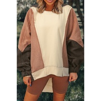 Beige Oversized Color Block Patchwork High Low Hoodie - L thumbnail