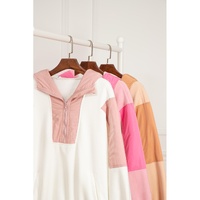 Light French Beige Colorblock Patchwork Half Zip Oversized Sherpa Hoodie - L thumbnail
