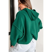 Dark Green Sherpa Fleece Drop Shoulder Hoodie - L thumbnail