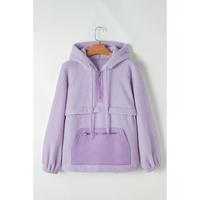 Lavendula Zipped Patch Pocket Fuzzy Drawstring Hoodie - L thumbnail