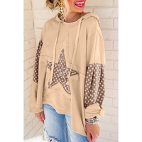 Apricot Floral Patchwork Star Pattern Drawstring Hoodie - XL thumbnail