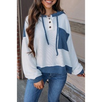 White Corded Colorblock Patch Pocket Drawstring Hooded Top - M thumbnail