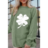 Grass Green Distressed Clover Print St Patricks Corded Sweatshirt - S thumbnail