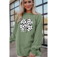 Azura Exchange Grass Green Western Cow Clover Print Crewneck Corded Sweatshirt - 2XL thumbnail