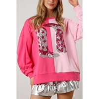 Pink Color Block Sequined Cowgirl Boots Graphic Sweatshirt - 2XL thumbnail