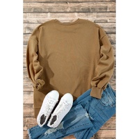 Camel Solid Fleece Lined Drop Shoulder High Low Sweatshirt - 2XL thumbnail