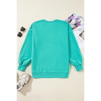 Sea Green Solid Fleece Lined Drop Shoulder High Low Sweatshirt - 2XL thumbnail