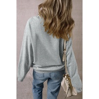 Light Grey Solid Loose Crew Neck Fleece Sweatshirt - L thumbnail