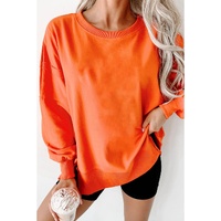 Carrot Exposed Seam Drop Shoulder Round Neck Sweatshirt with Slits - 2XL thumbnail