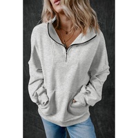 Light Grey Zip-up Stand Neck Kangaroo Pocket Sweatshirt - M thumbnail