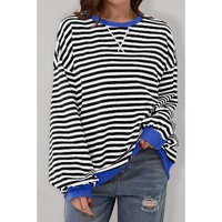 Black Stripe Oversized Contrast Trim Pullover Sweatshirt - L thumbnail