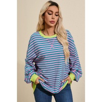 Green Stripe Oversized Contrast Trim Pullover Sweatshirt - XL thumbnail