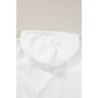 White Lace Patchwork Sleeve Drawstring Hoodie - S thumbnail