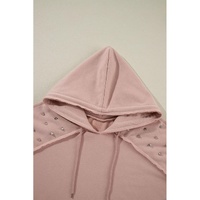 Fushia Solid Color Rivet Stud Raglan Sleeve Hoodie with Pocket - L thumbnail