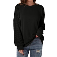 Black Textured Patchwork Round Neck Sweatshirt - S thumbnail