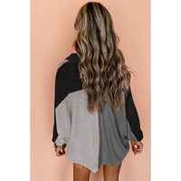 Gray Colorblock Ribbed Collared Oversized Sweatshirt - M thumbnail