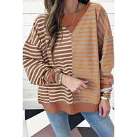Brown Stripe Casual Stripe Colorblock Drop Shoulder Oversize Sweatshirt - S thumbnail
